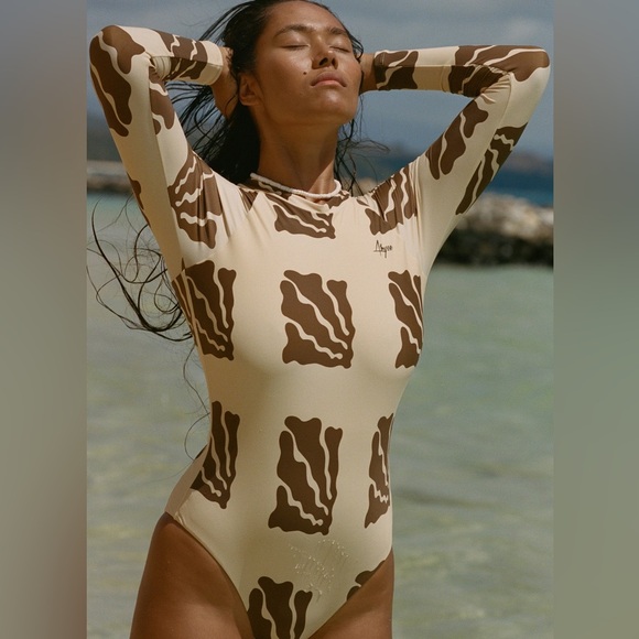 New Abysse x Free People Ama Coral XL Ivory Long Sleeve 1-Pc High Neck Surf Suit - Picture 8 of 13